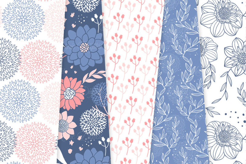 coral-and-navy-floral-vector-patterns-and-flowers-digital-papers