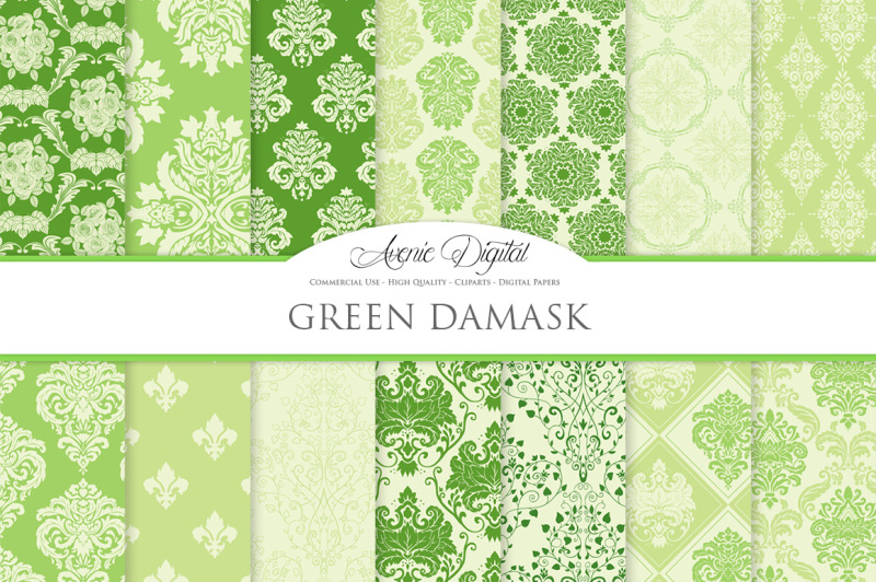 28-green-damask-digital-papers-bundle