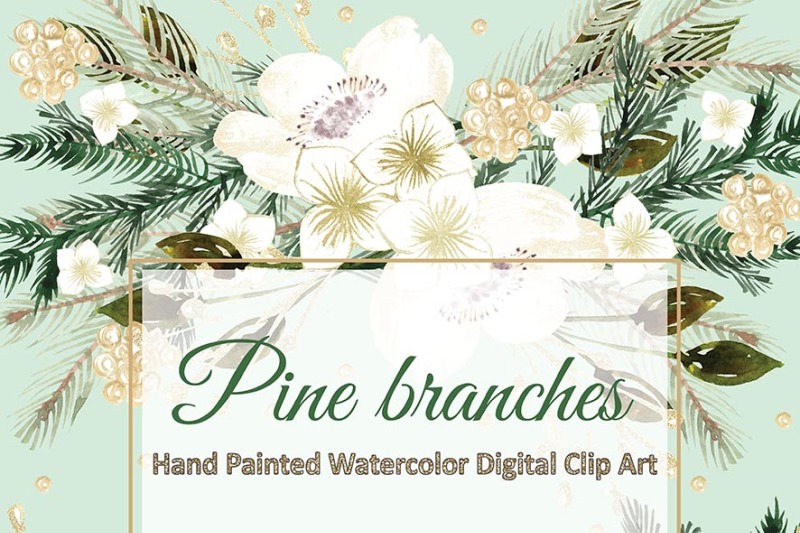 watercolor-mint-hand-painted-cliparts-pine-branches-christmas-watercolour-flower-floral-hand-painted-flower