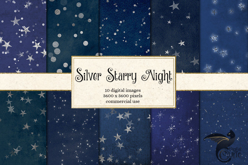 silver-starry-night-digital-paper