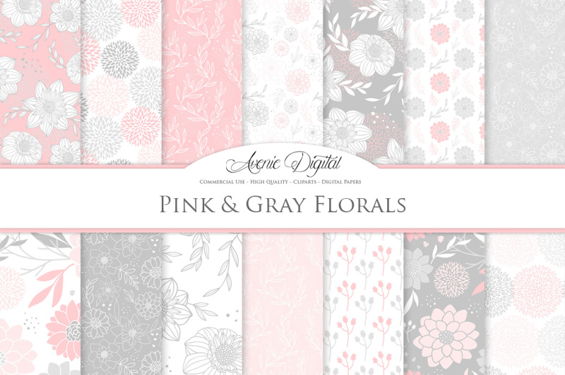 pink-and-gray-floral-vector-patterns-and-digital-paper