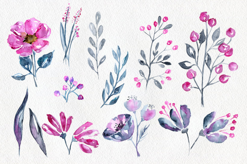 violet-purple-watercolor-flowers-and-floral-elements