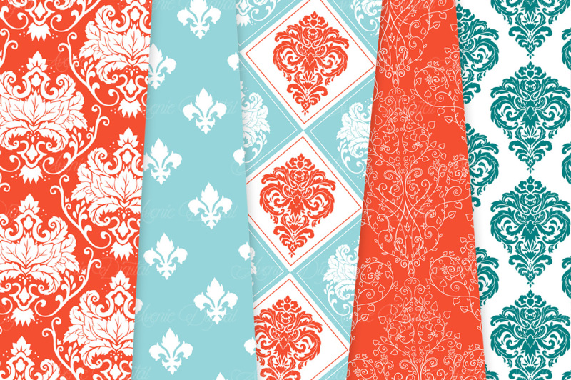 28-teal-and-red-damask-digital-papers-bundle