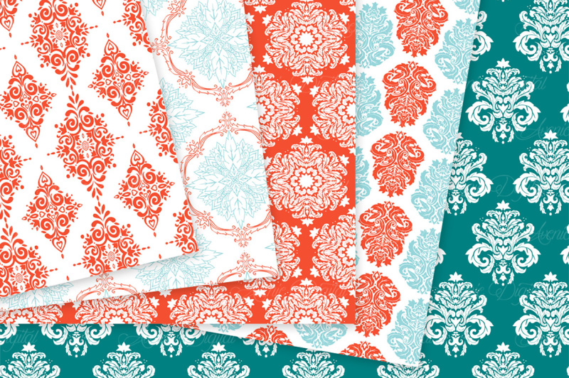 28-teal-and-red-damask-digital-papers-bundle