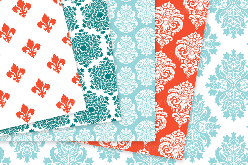 28-teal-and-red-damask-digital-papers-bundle