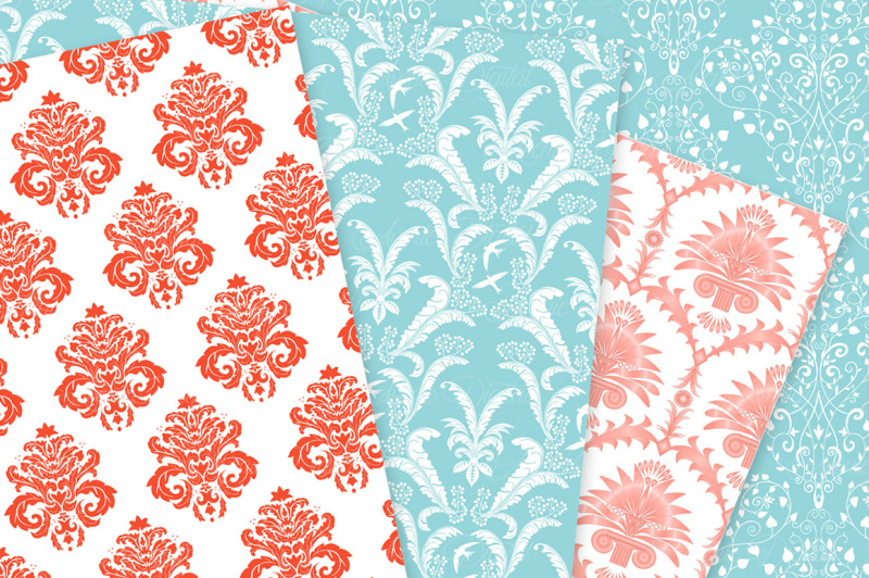 28-teal-and-red-damask-digital-papers-bundle