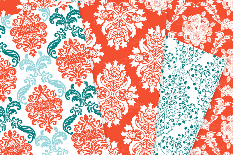 28-teal-and-red-damask-digital-papers-bundle