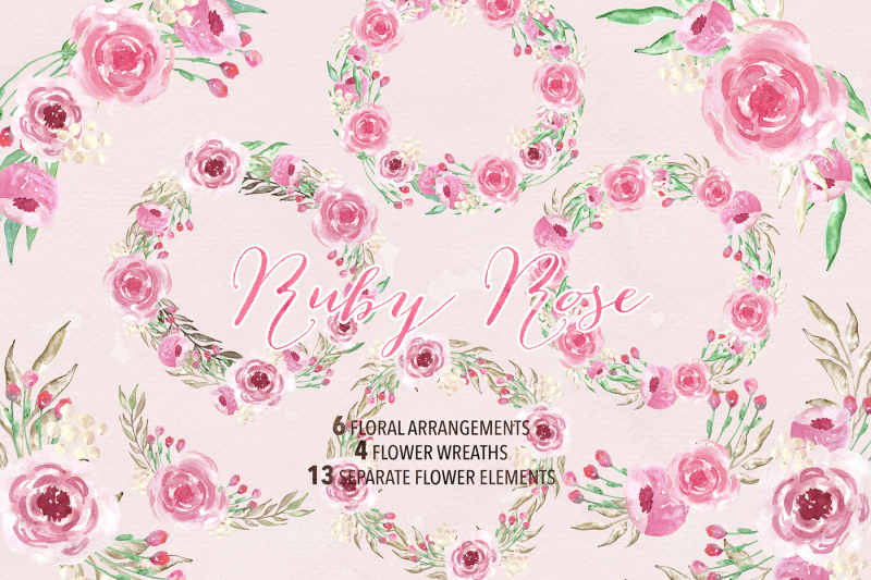 watercolor-ruby-rose-wreaths-clipart