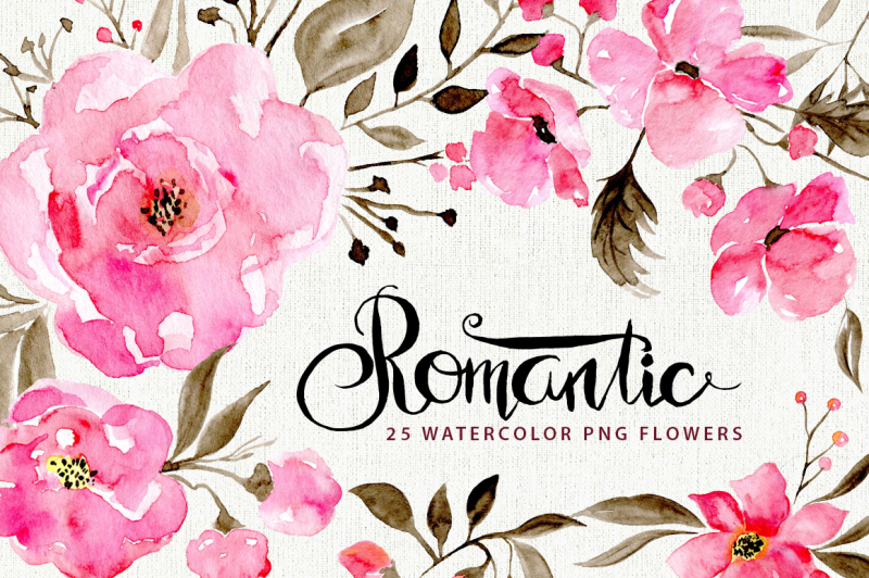 romantic-pink-watercolor-flowers-roses
