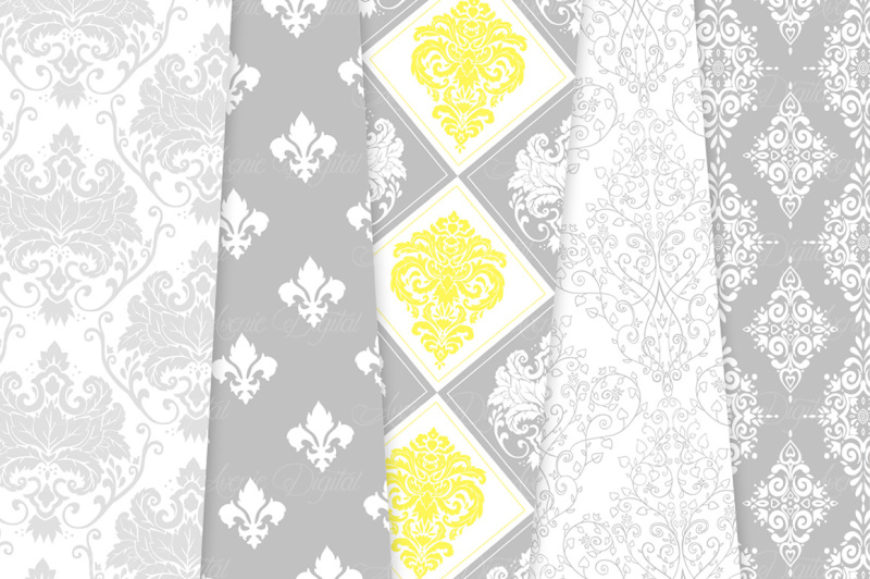 28-yellow-and-gray-damask-digital-paper-bundle
