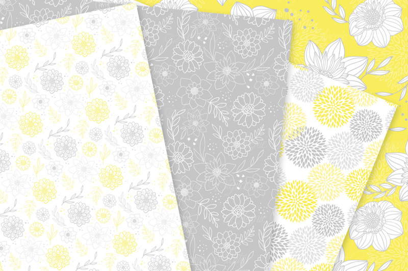 yellow-and-gray-floral-vector-patterns-and-digital-paper