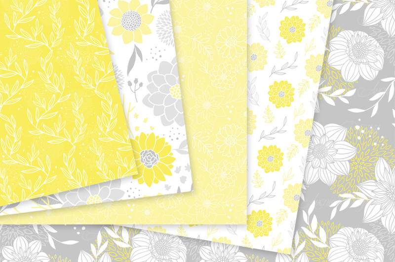 yellow-and-gray-floral-vector-patterns-and-digital-paper
