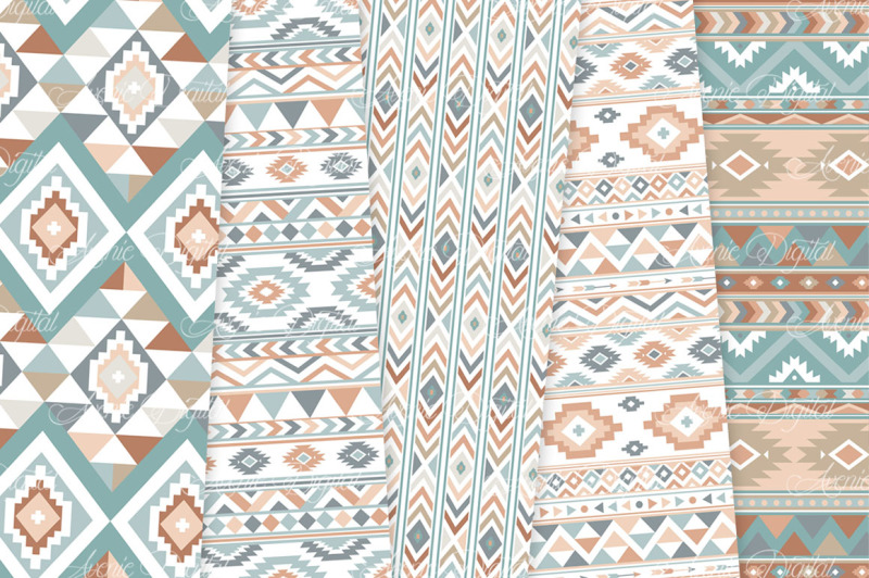 blue-and-brown-aztec-digital-paper