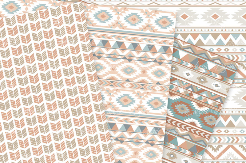 blue-and-brown-aztec-digital-paper