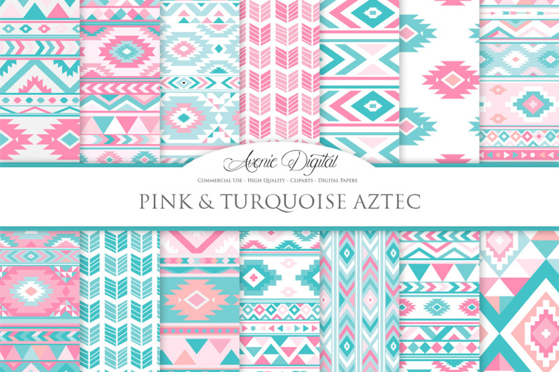 pink-and-teal-aztec-digital-paper