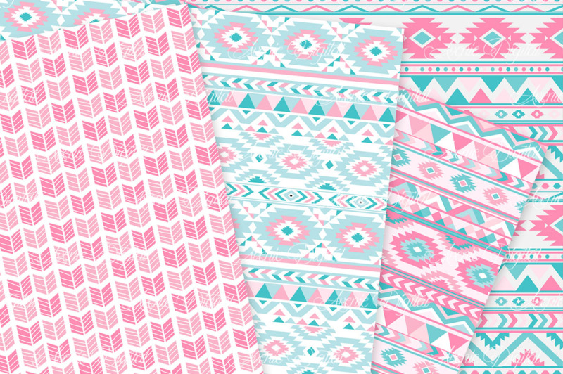 pink-and-teal-aztec-digital-paper