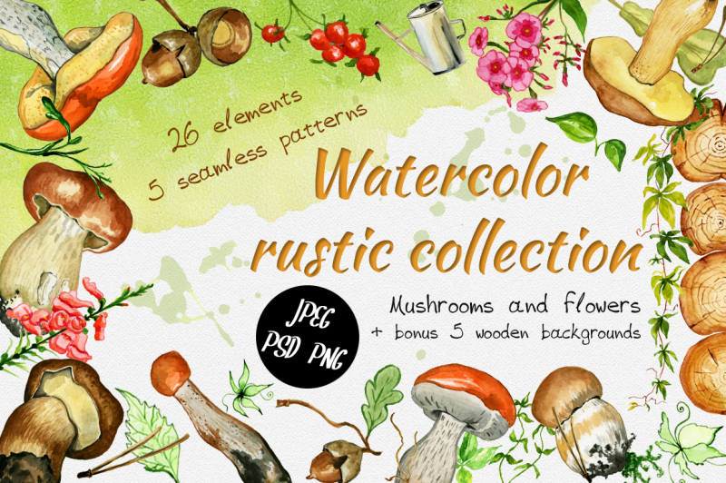 watercolor-rustic-set-with-mushrooms