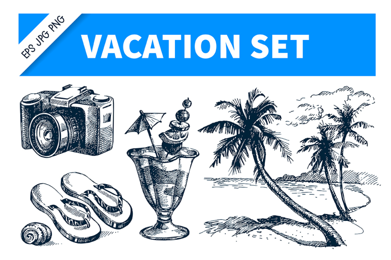 vacation-hand-drawn-sketch-vector-set