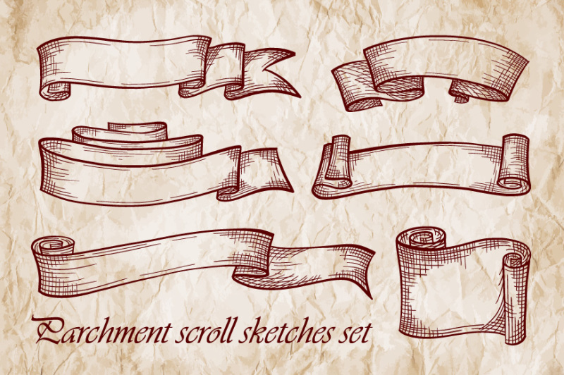 parchment-scroll-sketches-set