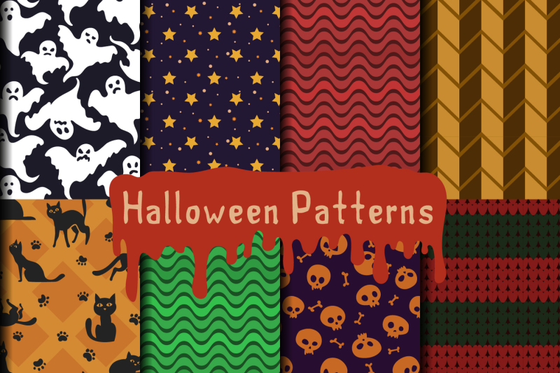 halloween-seamless-patterns-set