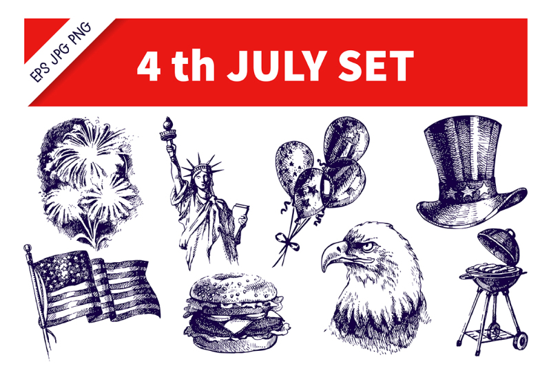 independence-day-hand-drawn-vector-set