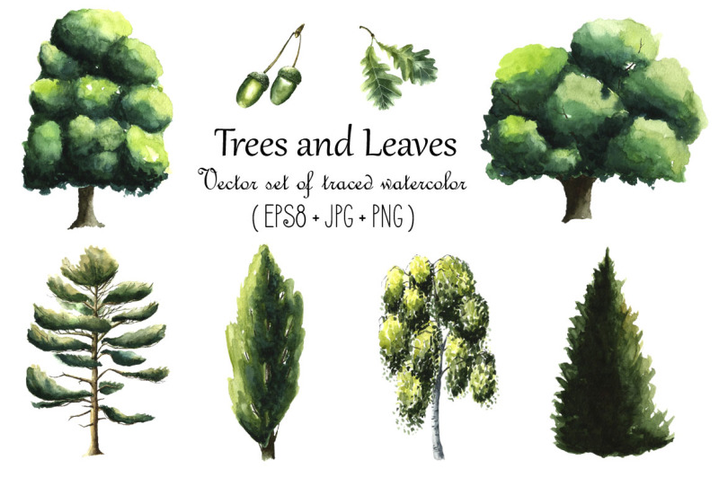 watercolor-trees-set