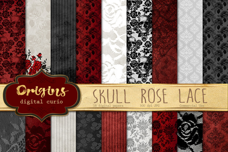 skull-rose-lace-digital-paper