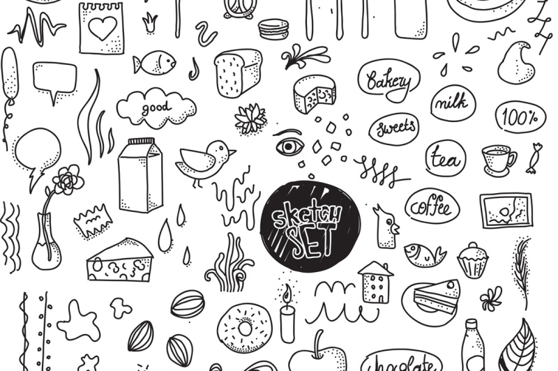 isolated-doodle-objects-set-hand-drawn
