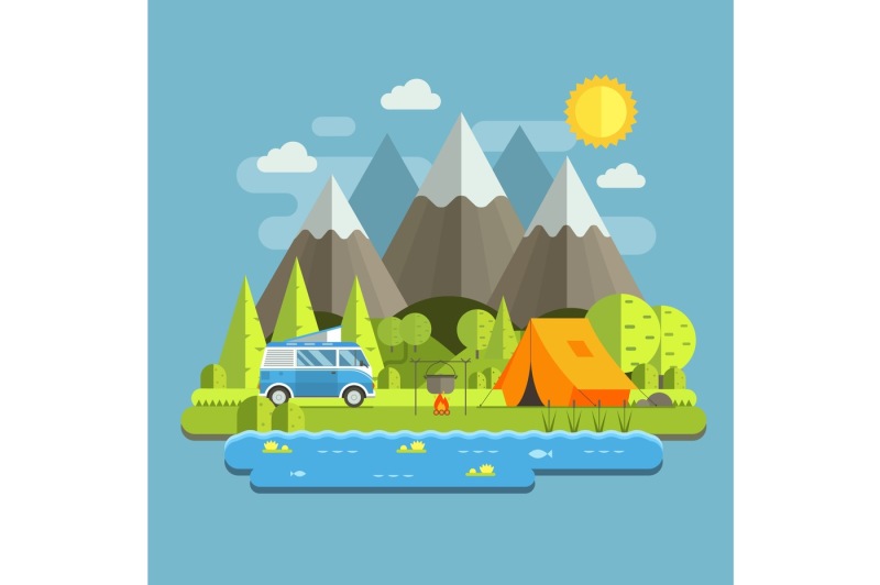 camping-travel-landscape-flat