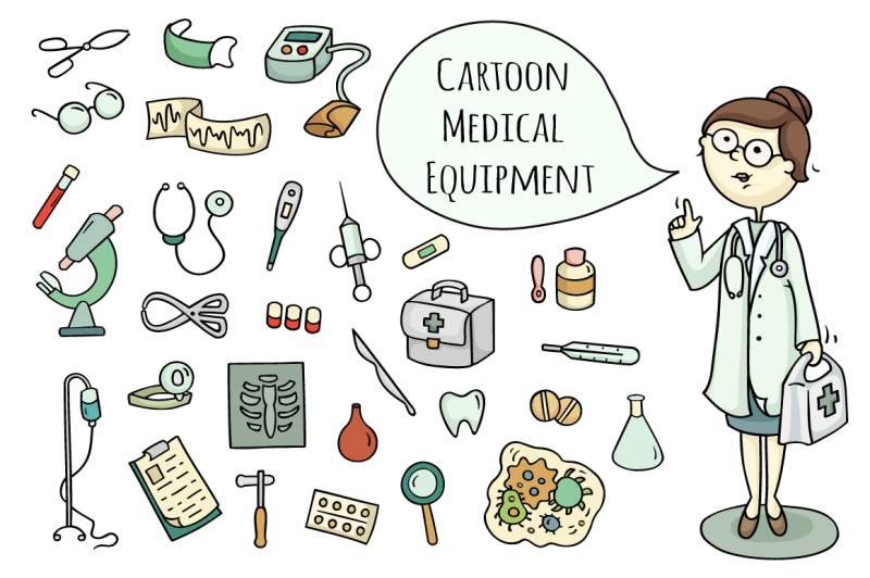 cartoon-doctor-and-medical-equipment