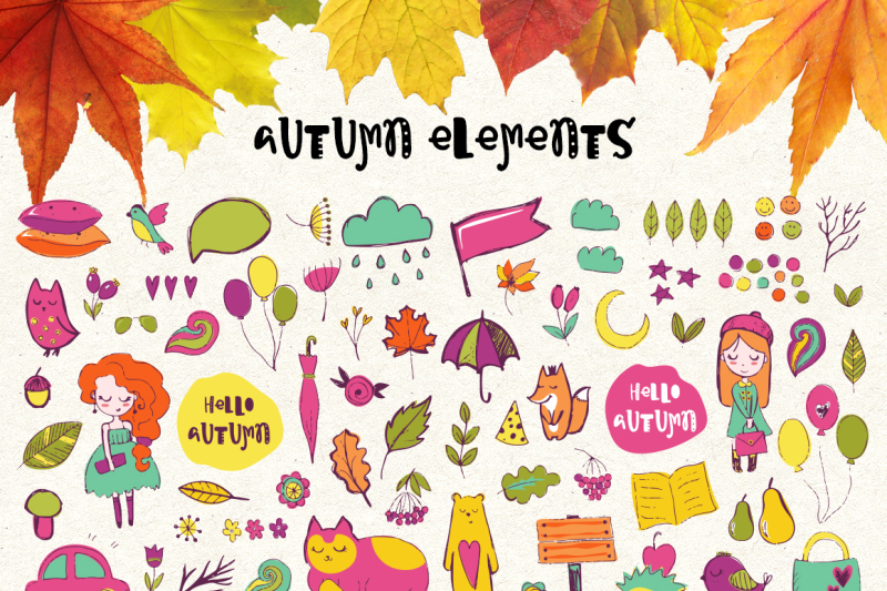 hello-autumn-handdrawn-elements-set