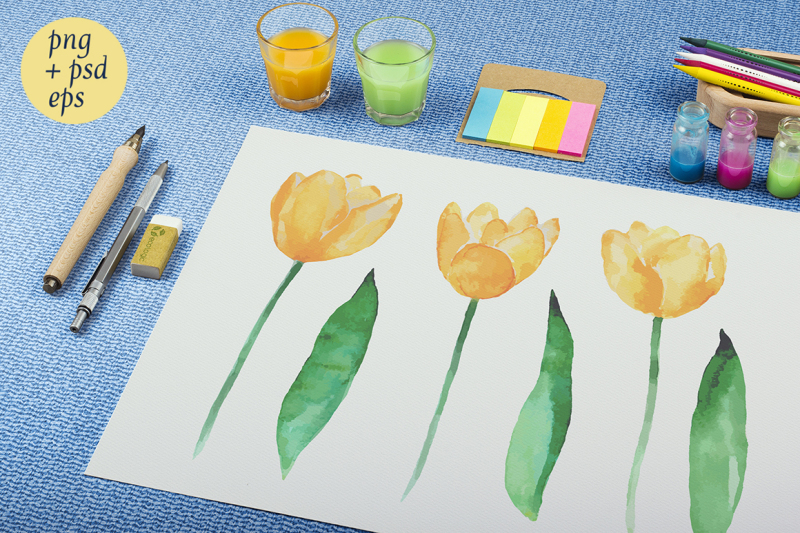 watercolor-yellow-tulips