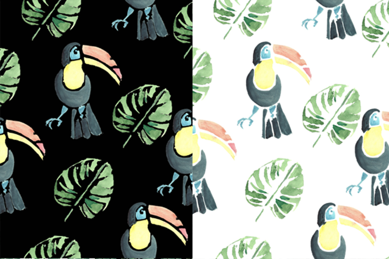 watercolor-seamless-patterns-tropical-animals