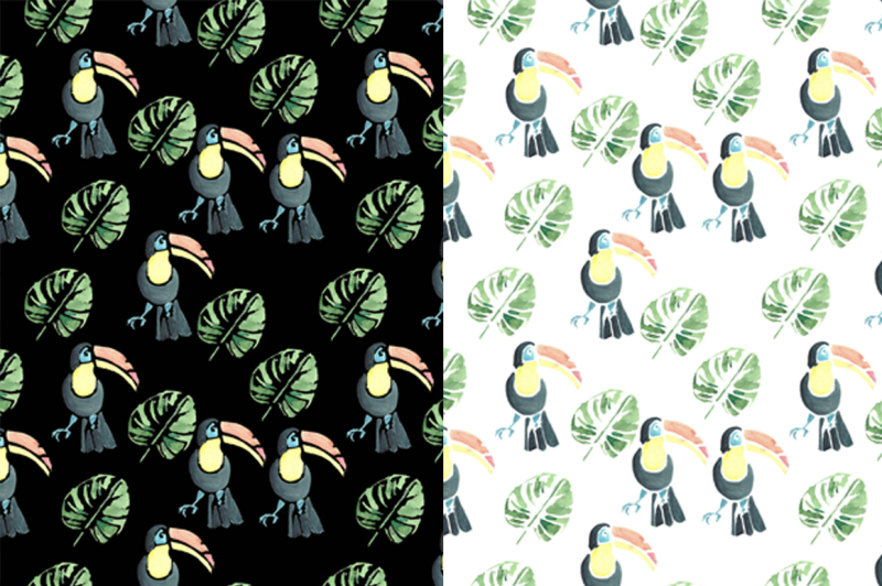 watercolor-seamless-patterns-tropical-animals