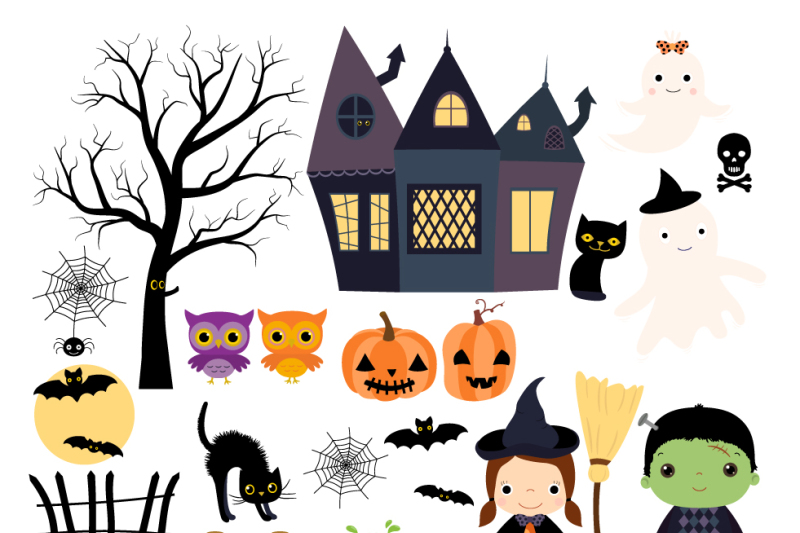 halloween-clip-art-set-black-cat-haunted-house-spooky-tree-ghosts-bats