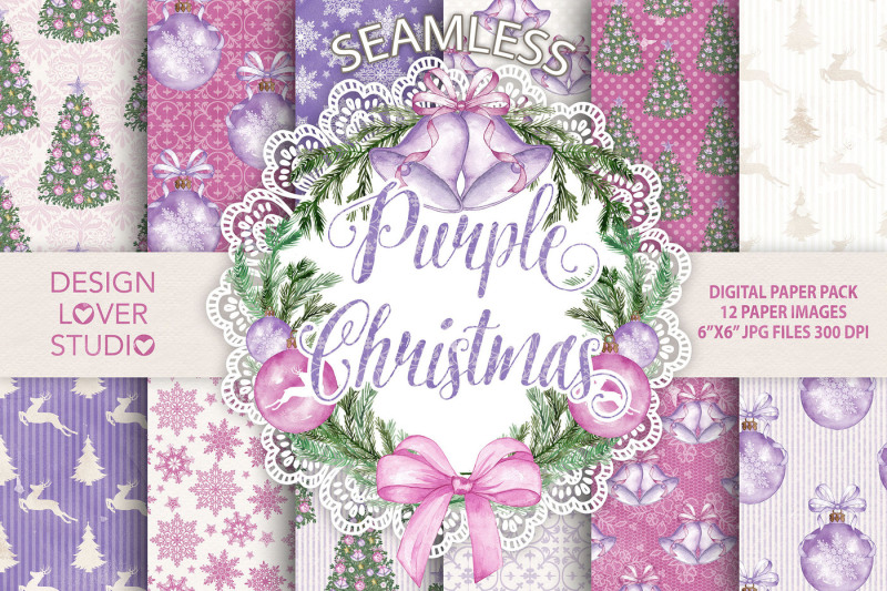 watercolor-purple-christmas-digital-paper-pack