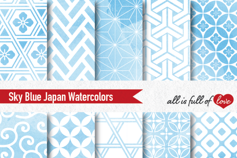 sky-blue-japanese-watercolor-patterns-seamless-blue-digital-background