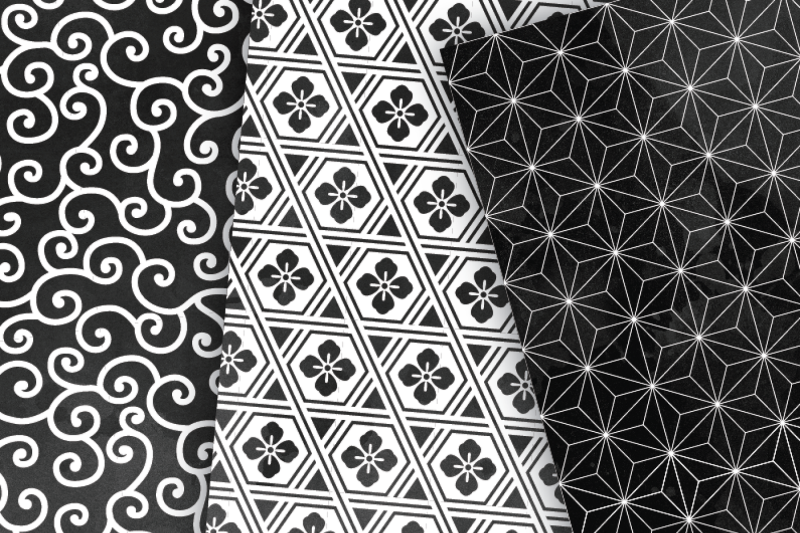 black-watercolour-japanese-seamless-patterns