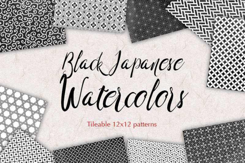 black-watercolour-japanese-seamless-patterns