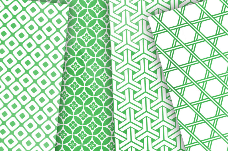 green-watercolor-japanese-seamless-patterns