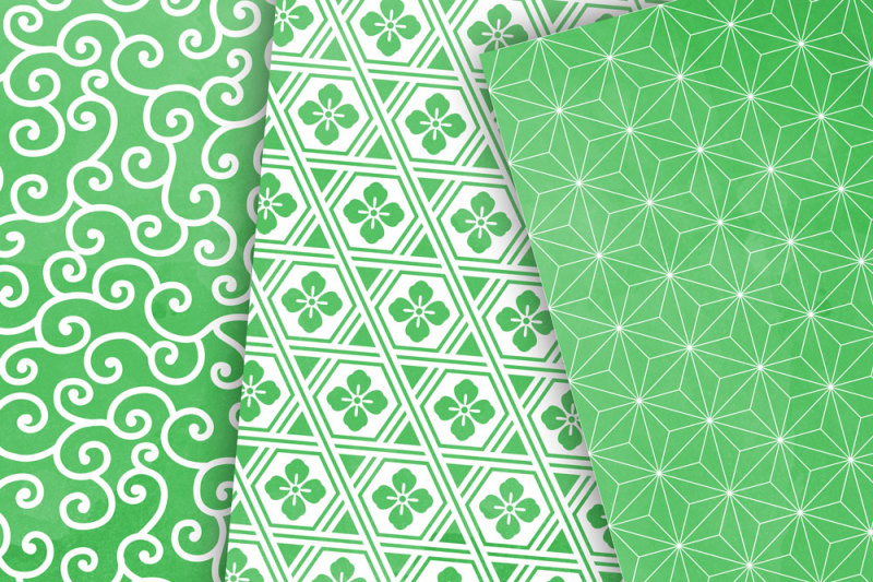 green-watercolor-japanese-seamless-patterns