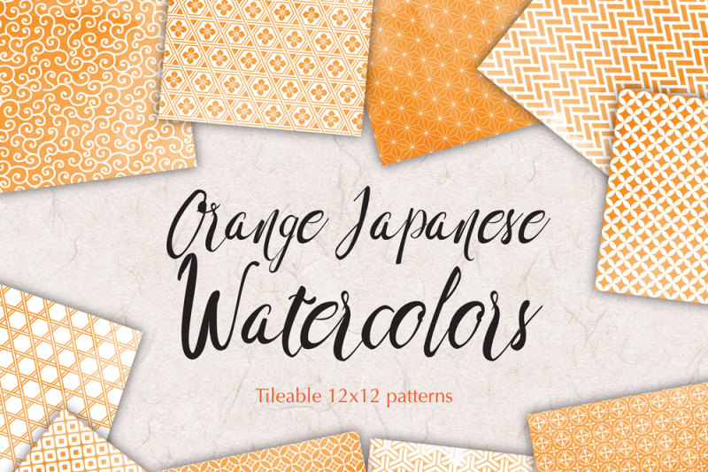 orange-watercolor-japanese-seamless-patterns