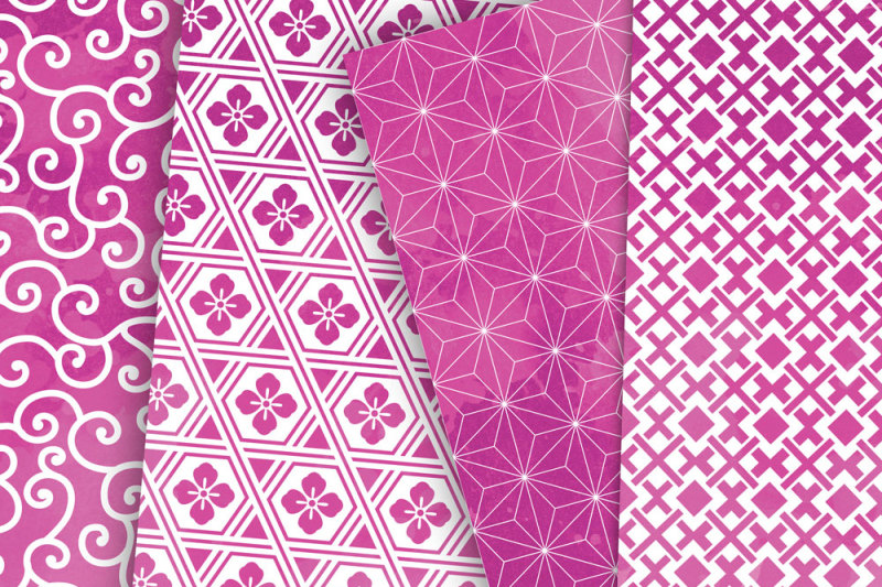 pink-magenta-watercolor-digital-paper-japan-patterns-seamless-backgrounds