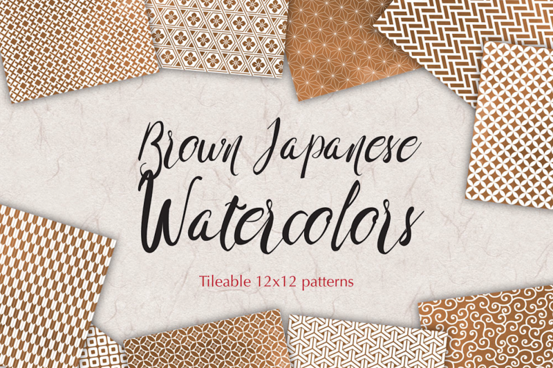 brown-watercolor-digital-paper-japan-patterns-seamless-backgrounds-cyber-monday-sale