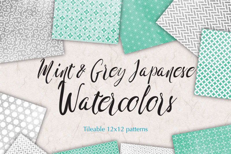 grey-mint-watercolour-digital-paper-japan-patterns-seamless-backgrounds