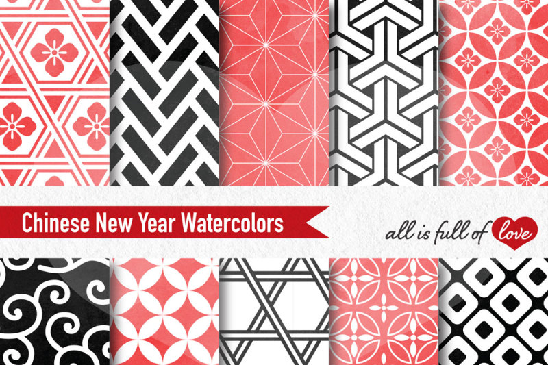 chinese-new-year-watercolor-digital-paper-asian-patterns-seamless-backgrounds