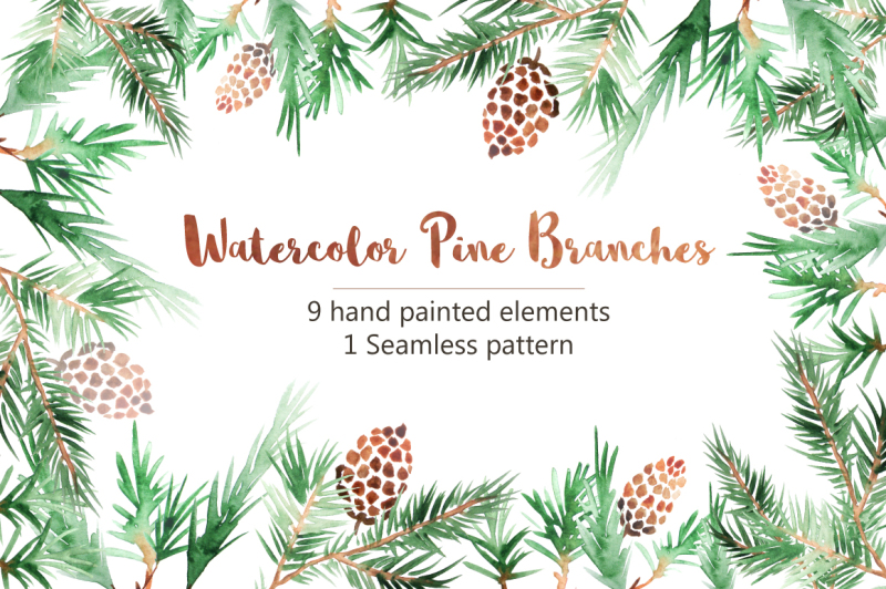 watercolor-pine-branches-set