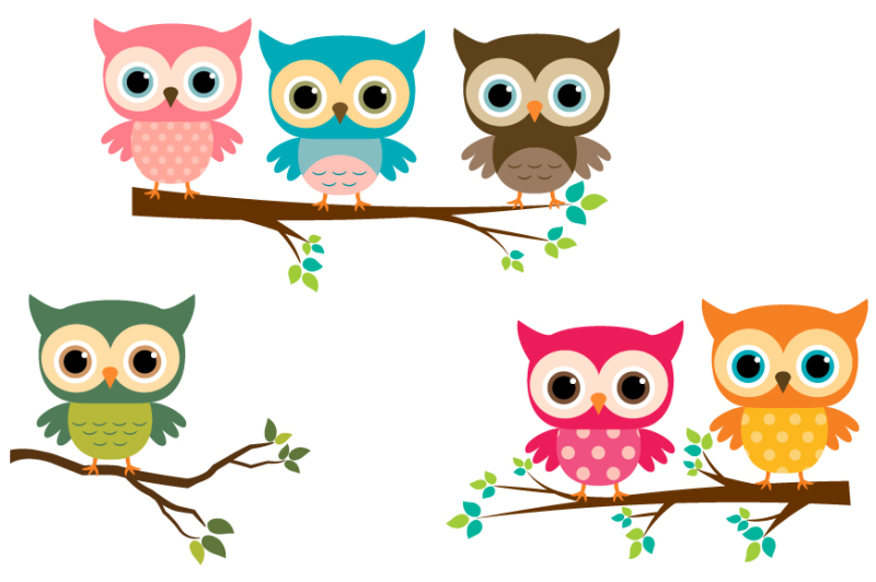 cute-owls-clipart-colorful-owl-on-tree-branches