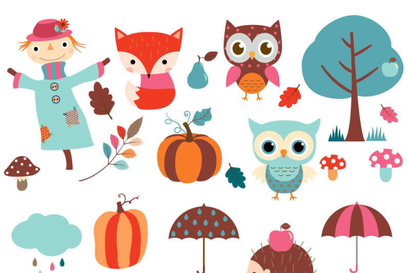 fall-clipart-set-autumn-clip-art-scarecrow-clipart-hedgehog-fox-owl