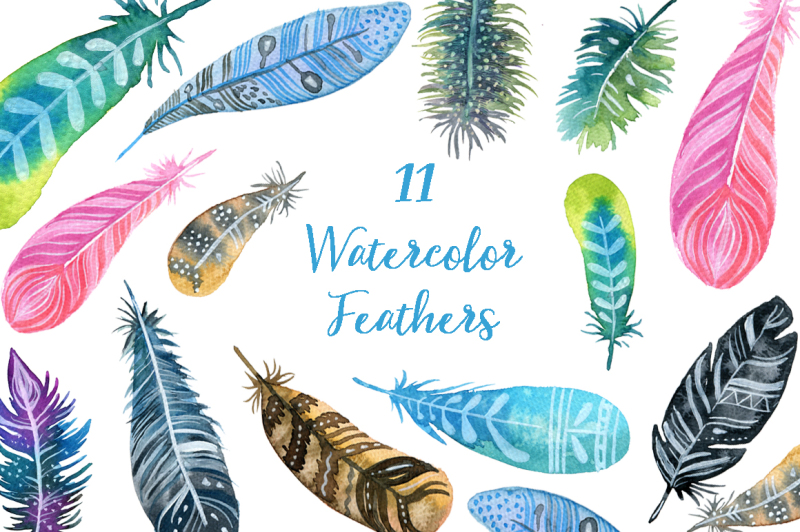 watercolor-boho-feathers-clipart-set